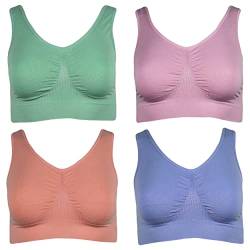 4er Pack Damen Komfort BH Seamless Bustier Top Shirt BH, Blau L von J-Line