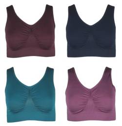 4er Pack Damen Komfort BH Seamless Bustier Top Shirt BH, Größe:2XL, Farbe:Violett von J-Line