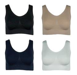 4er Pack Damen Komfort BH Seamless Bustier Top Shirt BH, Größe:2XL, Farbe:Weiß von J-Line