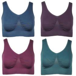 4er Pack Damen Komfort BH Seamless Bustier Top Shirt BH, Größe:L, Farbe:Grün von J-Line