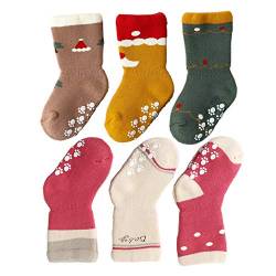 J Poqobog Baby Anti Rutsche socken Baumwollsocken Mädchen stoppersocken Kinder kindersocken Jungen Babysocken krabbelsocken warmhalten 3/6Paar (weihnachtlich, 6-12 Monate) von J Poqobog