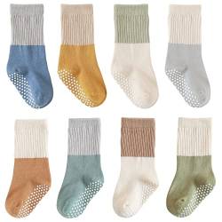 J Poqobog Kleinkind Baby Mädchen Jungen Socken - Baumwolle Rundsocken für Baby Geschenke Pack Baumwollreiche Kniestrümpfe Set (3-5 Jahre, Blau Grün Rutschfest 8 Paar) von J Poqobog