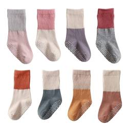 J Poqobog Kleinkind Baby Mädchen Jungen Socken stoppersocken kinder Baumwolle abs rutschfeste kindersocken antirutschsocken Geschenke Kniestrümpfe 8Paar (6-12 Monate,Rot Grau 8 Paar) von J Poqobog