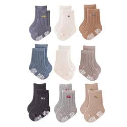 J Poqobog Rutschfeste Socken für Baby Mädchen Jungen 9 Paar Kinder Anti Rutsch abs Socken Sportsocken Stoppersocken (12-24 Monate,Jungen-9P) von J Poqobog