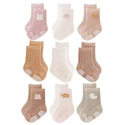 J Poqobog Rutschfeste Socken für Baby Mädchen Jungen 9 Paar Kinder Anti Rutsch abs Socken Sportsocken Stoppersocken (12-24 Monate,Mädchen-9P) von J Poqobog