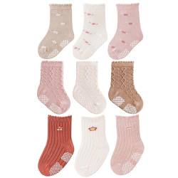 J Poqobog Rutschfeste Socken für Baby Mädchen Jungen 9 Paar Kinder Anti Rutsch abs Socken Sportsocken Stoppersocken (3-5Jahre, Mädchen2-9P) von J Poqobog