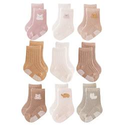 J Poqobog Rutschfeste Socken für Baby Mädchen Jungen 9 Paar Kinder Anti Rutsch abs Socken Sportsocken Stoppersocken (3-5Jahre,Mädchen-9P) von J Poqobog