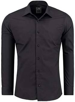 J'S FASHION Herren-Hemd - Slim-Fit - Langarm-Hemd Freizeithemd - Bügelleicht - 1-Schwarz 3XL von J'S FASHION