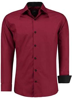 J'S FASHION Herren-Hemd - Slim-Fit - Langarm-Hemd Freizeithemd - Bügelleicht - Bordeauxrot XL von J'S FASHION