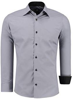 J'S FASHION Herren-Hemd - Slim-Fit - Langarm-Hemd Freizeithemd - Bügelleicht - Grau XL von J'S FASHION