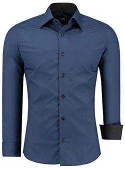 J'S FASHION Herren-Hemd - Slim-Fit - Langarm-Hemd Freizeithemd - Bügelleicht - Navyblau 3XL von J'S FASHION