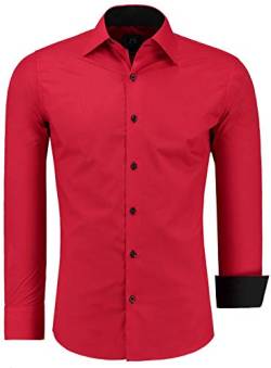 J'S FASHION Herren-Hemd - Slim-Fit - Langarm-Hemd Freizeithemd - Bügelleicht - Rot 3XL von J'S FASHION