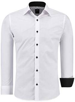 J'S FASHION Herren-Hemd - Slim-Fit - Langarm-Hemd Freizeithemd - Bügelleicht - Weiß mit Kontrast 4XL von J'S FASHION