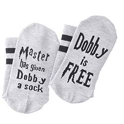 J-ouuo Socken aus Baumwolle – "Master Has Given Dobby a Sock Dobby is Free", lustige Buchstaben-bedruckte Crew-Socken, Geschenke Männer, Frauen, Teenager von J-ouuo