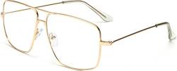 J&L Glasses klassische Brille Metallgestell Brillenfassung Vintage Brille Dekobrillen Damen und Herren(Gold) von J&L Glasses