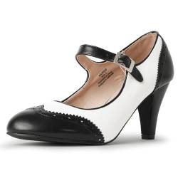 J. Adams Mary Jane Oxford Pumps - Cute Low Kitten Heels - Retro Round Toe Shoe with Ankle Strap - Kym by von J. Adams