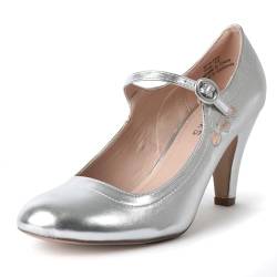 J. Adams Pixie Heels für Damen – Retro Mary Jane Pumps mit Tropfenausschnitt, silber, 39 EU von J. Adams