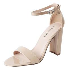 J. Adams Shirley Heels für Damen – Knöchelriemen, High Heel, elegante Sandalen, Beige Vegan Patent, 40.5 EU von J. Adams