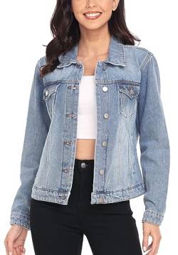 J.Corinne Jeansjacke Damen, Vintage-Jeansjacken mit Nähten, reguläre Passform im Trucker-Stil, Lange Ärmel mit Tasche, Vielseitige Jeansjacken für Damen Hell-Blau M von J.Corrine