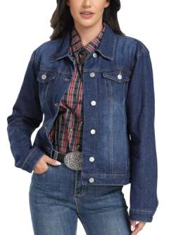 J.Corinne Jeansjacke Damen, Vintage-Jeansjacken mit Nähten, reguläre Passform im Trucker-Stil, Lange Ärmel mit Tasche, Vielseitige Jeansjacken für Damen Navy Blau M von J.Corrine