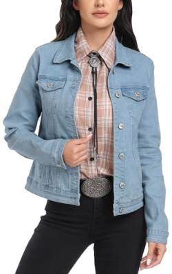 J.Corrine Jeansjacke Damen, Dehnbare Damen-Jeansjacke mit langen Ärmeln, Vintage, Basic, trendige Button-up-Trucker-Jeansjacken mit Taschen Blau 2XL von J.Corrine