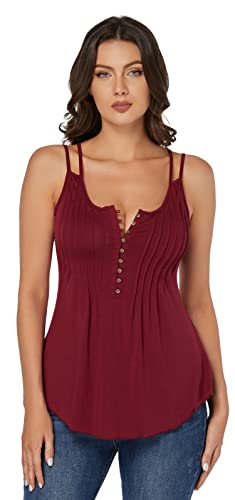 J.Corrine Top Damen Sexy Trägertop Spaghettiträger Tank Top Elegant V-Ausschnitt Oberteile Shirt mit Plissee Weinrot S von J.Corrine