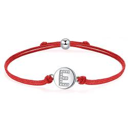 J.Endéar Armband Buchstabe E für Damen Mädchen, Silber 925 Zirkonia Armband, handgefertigt 24cm Seil Initialen Name Armband Jungen, Weihnachts Schmuck Geburtstags Geschenk, Rot von J.Endéar