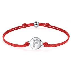 J.Endéar Armband Buchstabe F für Damen Mädchen, Silber 925 Zirkonia Armband, handgefertigt 24cm Seil Initialen Name Armband Jungen, Weihnachts Schmuck Geburtstags Geschenk, Rot von J.Endéar