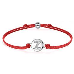 J.Endéar Armband Buchstabe Z für Damen Mädchen, Silber 925 Zirkonia Armband, Handgefertigt 24cm Seil Initialen Name Armband Jungen, Weihnachts Schmuck Geburtstags Geschenk, Rot von J.Endéar