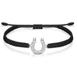 J.Endéar Armband Hufeisen für Damen Silber 925 Zirkonia, Handgefertigtes Filigranes Armband Schwarz für Mädchen, Glücksschmuck für Jung von J.Endéar