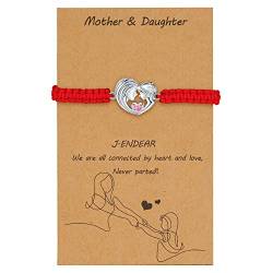 J.Endéar Armband Mutter Tochter Rot Zirkonia Handmade Cord Silber 925 Herz Mutter Tochter Schmuck Geschenk für Damen Mädchen, Rot von J.Endéar