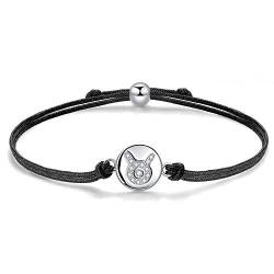 J.Endéar Armband mit Sternzeichen Stierzum Geburtstag, Silber 925 Handgemachte Kordel Filigran 24cm Verstellbares Armband Glückshoroskop Geburtstagsgeschenk für Mädchen Kinder Damen von J.Endéar