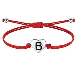 J.Endéar Buchstabe B Armband für Frauen Mädchen, Silber 925 Herzen Initialen Handgefertigter Kordelschmuck, Personalisiertes Geburtstagskommuniongeschenk, Rot von J.Endéar