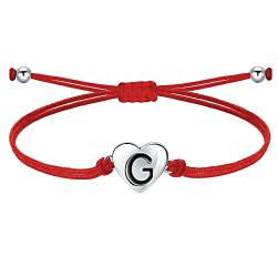 J.Endéar Buchstabe G Armband für Frauen Mädchen, Silber 925 Herzen Initialen Handgefertigter Kordelschmuck, Personalisiertes Geburtstagskommuniongeschenk, Rot von J.Endéar