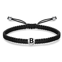 J.Endéar Buchstabe Initial B Armband für Damen Mädchen Herren 925 Sterling Silber geflochtenes Initialenarmband mit verstellbarer Kette 16 + 8 cm Seilarmband von J.Endéar