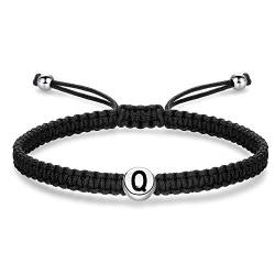 J.Endéar Buchstabe Initial Q Armband für Damen Mädchen Herren 925 Sterling Silber geflochtenes Initialenarmband mit verstellbarer Kette 16+8 cm Seilarmband von J.Endéar