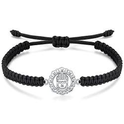 J.Endéar Buddha Armband für Damen Herren Silber 925 Handmade Filigrane Schnur Verstellbares Armband Tibetischer Lotusblumenschmuck Buddhistisches Amulett Glaube Geschenk von J.Endéar