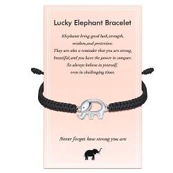 J.Endéar Elefant Armband für Damen Mädchen, Silber 925 Handgefertigtes Kordelarmband Viel Glück Elefant Inspiration Schmuck Amulett Geschenk für Jungen Teenager, Schwarz von J.Endéar