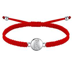 J.Endéar Glück Rotes Kordelarmband mit Buchstabe I Silber 925 für Damen Mädchen, Handgefertigtes Armband Verstellbare Frauen, Geburtstagsschmuck Kommuniongeschenk von J.Endéar