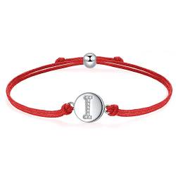 J.Endéar Glück Rotes Kordelarmband mit Buchstabe I für Damen Silber 925, Zirkonia Armband Mädchen, Verstellbares Armband Jungen Schmuck von J.Endéar