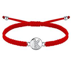 J.Endéar Glück Rotes Kordelarmband mit Buchstabe K Silber 925 für Damen Mädchen, Handgefertigtes Armband Verstellbare Frauen, Geburtstagsschmuck Kommuniongeschenk von J.Endéar