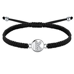 J.Endéar Handgemachtes Armband Buchstabe K Silber 925 für Damen Mädchen, Geflochtenes filigranes verstellbares Armband Frauen, Geburtstagsschmuck Kommuniongeschenk von J.Endéar