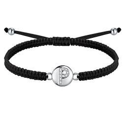 J.Endéar Handgemachtes Armband Buchstabe P Silber 925 für Damen Mädchen, Geflochtenes filigranes verstellbares Armband Frauen, Geburtstagsschmuck Kommuniongeschenk von J.Endéar