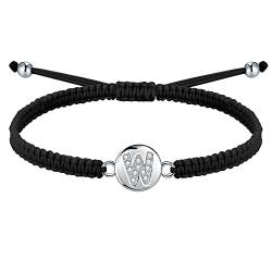 J.Endéar Handgemachtes Armband Buchstabe W Silber 925 für Damen Mädchen, Geflochtenes filigranes verstellbares Armband Frauen, Geburtstagsschmuck Kommuniongeschenk von J.Endéar