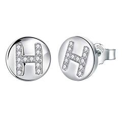 J.Endéar Ohrringe Buchstabe H für Damen Mädchen Silber 925 Hypoallergene Kleine Ohrstecker Zirkonia Schmuck 8mm Geschenk für Kinder von J.Endéar