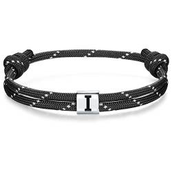 J.Endéar Paracord Armband für Herren Damen mit Buchstabe I Silber 925, Nautisches Segelseil Armband Surf Schmuck für Jungen Geschenk von J.Endéar