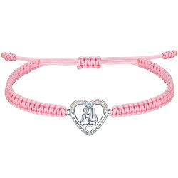 J.Endéar Schwester Armband für Damen Mädchen, Silber 925 Herz Schmuck Handgemachtes Geflochtenes Kordel Armband Verstellbar, Freundschaft Geschenke für Seelenschwester Beste Freunde, Rosa von J.Endéar