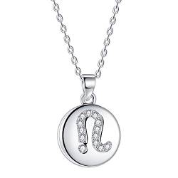 J.Endéar Sternzeichen Löwe Kette Silber 925 Halskette Runde Scheibe AAA Zirkonia Anhänger für Damen Mädchen 40 + 5cm verstellbar von J.Endéar