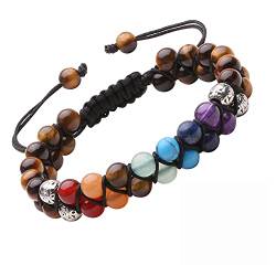 Armband Damen Chakra Armband Herren Echtes Gelbes Tigerauge Edelstein Armband 6mm Verstellbares Doppeltes Naturstein Armband Perlenarmband Stein Armband Geburtstag Weihnachten Geschenk für Damen von J.Fée