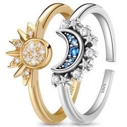 Sonne Mond Ring Sun And Moon Ring Set Ringe Damen Gold Set Freundschaftsringe Silber Ring Damen Ring Frauen Ringe Set Sonne Und Mond Ring Gold Ringe Frauen Gold Ring Silber 925 Damen Ring Damen Silber von J.Fée